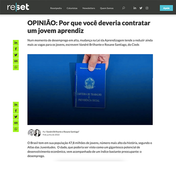 Artigo escrito por diretores do CIEDS é publicado em veículo independente